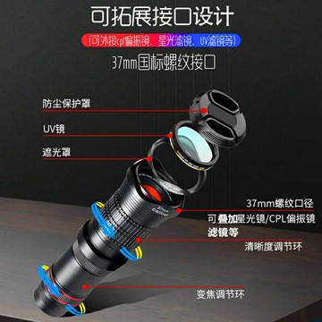 4K進階專業手機攝影鏡頭變焦15—45倍37毫米級長焦疊加廣角微距