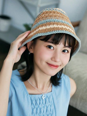 配色條紋鉤織鏤空漁夫帽