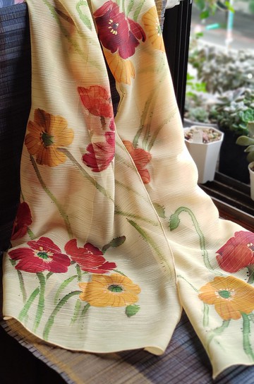 SS23-春漾手繪雪紡輕清小圍巾~虞美人*鵝黃