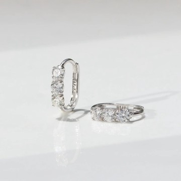 14K 三排鑽橢圓耳扣耳環 ( 總重 0.6 ct) ( 內徑 上下 10mm)