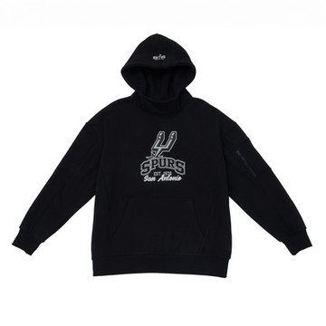 NBA 落肩 立領 飛行 連帽T恤 馬刺隊 黑色-3455105620