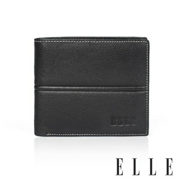 【ELLE HOMME】直線車紋3卡1窗格 皮夾/男夾/短夾(黑色)