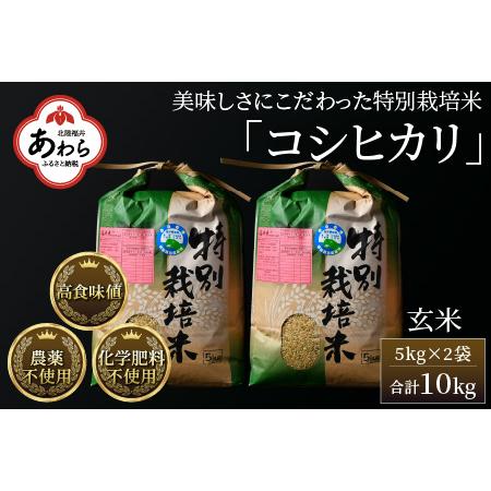 ふるさと納税 コシヒカリ 玄米 5kg×2袋（計10kg） 特別栽培米 農薬不使用 化学肥料不使用 ／ 高品質 鮮度抜群 福井県産.. 福井県あわら市