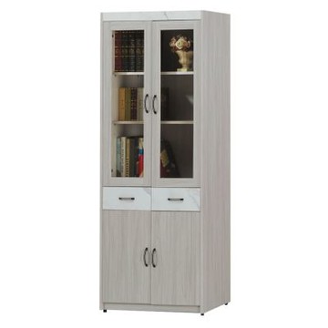 文創集 皮登卡2.7尺四門二抽書櫃(仿大理石紋路耐磨美耐皿面板)-81x40x195-cm免組