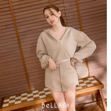 【初秋新品】BeLLA 下襬縮口棉質套裝 杏色