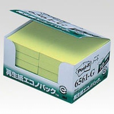 3M ポスト・イット 75X50mm 100枚X10パッド グリーン  ▼108-9825 6561-G  1個