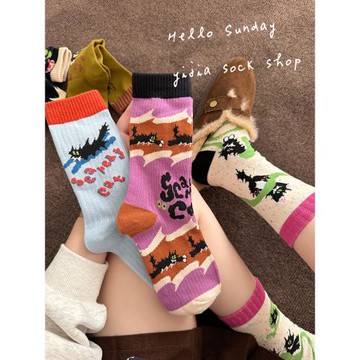 個性可愛搞怪襪子女中筒襪潮網紅款ins長襪秋冬純棉設計感創意厚