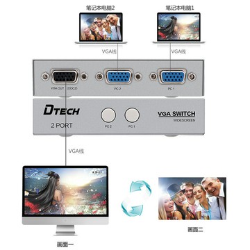 帝特VGA轉換器二進一出 電腦顯示器高清視頻切換器2口DT-7032