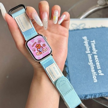馬卡龍魔術貼 尼龍帆布腕帶 適用 Apple Watch 11 10 9 8 SE 替換錶帶 42mm 46mm蘋果錶帶