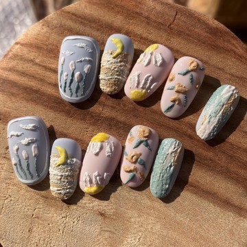 油畫肌理 石膏 花磚 手工美甲 手繪穿戴甲 Nail arts
