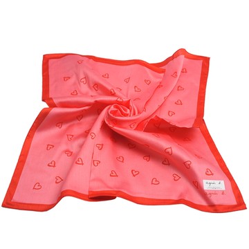 agnes b 品牌字母繽紛愛心LOGO圖騰大帕領巾(粉紅底紅邊)