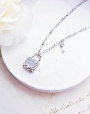 桃花 貴人|夢幻粉|緬甸翡翠高冰淡粉紫起瑩蛋面5.2mm純銀項鏈