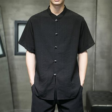 短袖襯衫男中國風男裝唐裝夏季外套薄款寬松半袖上衣中式復古襯衣