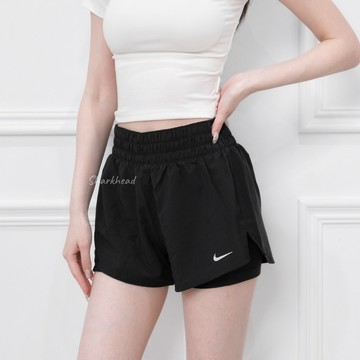 【Sharkhead】現貨 Nike 2in1 短褲 運動短褲 緊身褲 雙層 黑白 小勾 寶寶藍 DX6013-013