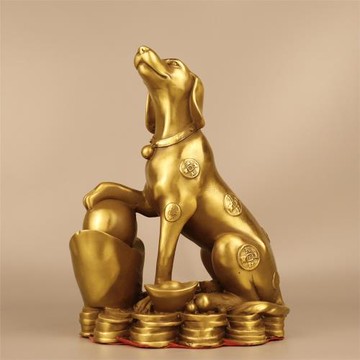 純黃銅招財哈巴狗擺件新中式可愛生肖狗工藝品客廳玄關酒柜犬裝飾