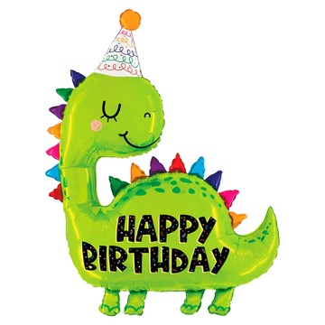 Make a Fun Balloons 禮物帽子 生日氣球 包含1根吸管 86X88CM  帽子恐龍 綠色  1個