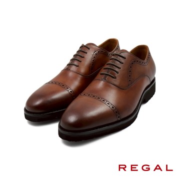 【REGAL】日本質感商務雕孔橫飾綁帶牛津鞋 棕色(UC14-BR)