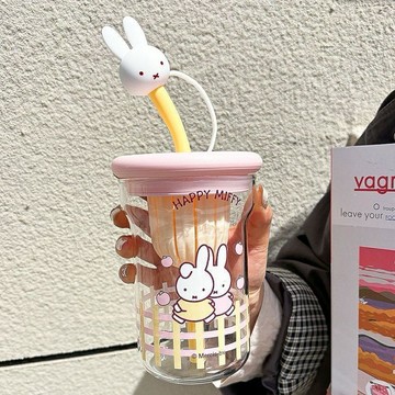 台灣出貨🔥miffy 米菲兔玻璃杯 米菲新款玻璃杯 可愛高顏值水杯 辦公室吸管杯 夏日大容量水杯 泡茶簡約夏季 運動水