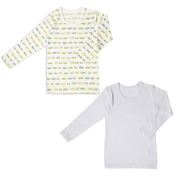 akachan honpo - 長袖圓領速乾上衣-2件組 電車-淺藍色