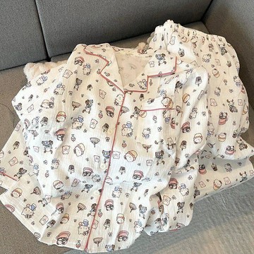 可可裡👛睡衣 日系 簡約 小貓咪 睡衣 女 春秋季 新款 可愛 卡通 長袖長褲 學生 家居服 套裝