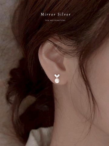 小麋人925小巧簡約耳釘女耳環耳飾愛心母貝珍珠小眾設計ins冷淡風