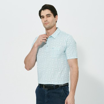 Pierre Cardin 男款 吸濕排汗印花襯衫領短袖polo衫-藍色 (5257203-33)