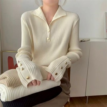 愛依依 長袖針織衫 翻領毛衣 秋冬上衣 打底內搭衫 秋冬新款設計感小眾外穿寬鬆上衣半高領毛衣 -6559.