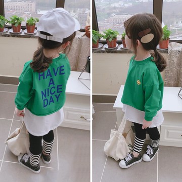 女童寶寶小孩套裝 春季新款中小童長款背心+兒童衛衣兩件套1入