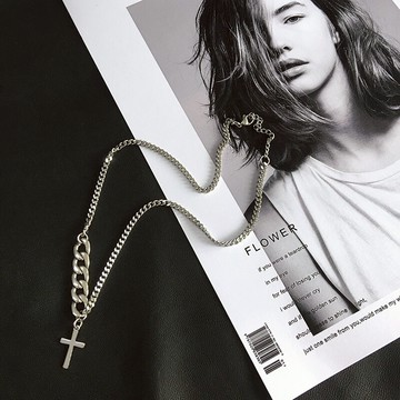 網紅十字架鏈條拼接項鏈男女情侶小眾設計日韓簡約時尚百搭鎖骨鏈