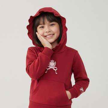 FILA KIDS 女童長袖排汗快乾荷葉邊連帽T恤-復古紅(幼兒) 5TEZ-8016-RD
