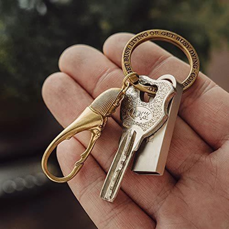 COPPERTIST.WU Brass Scarab Beetle Keychain Cool Animal Keychains Clip for K  並行輸入品