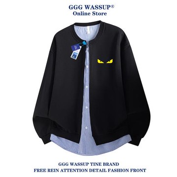 GGG Wassup小怪獸假兩件開衫衛衣男款秋季港風復古寬松打底衫上衣