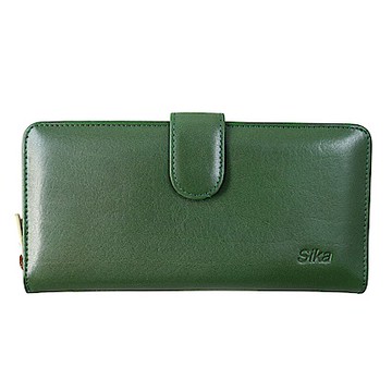 Sika義大利時尚真皮拉鍊壓扣長夾A8251-08深墨綠
