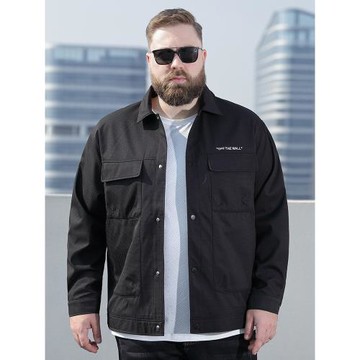 百勝狐春秋大碼工裝夾克男加肥加大胖子寬松休閑翻領外套男裝上衣