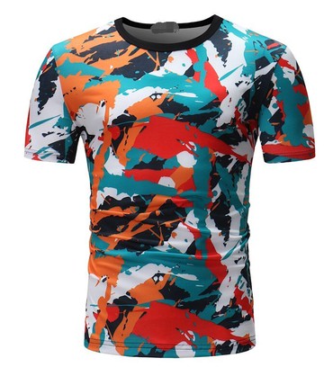 FINDSENSE H1 2018 夏季 新款 渲染 彩色 迷彩 休閒 圓領  百搭 短袖 寬鬆 T恤 潮流 時尚 男