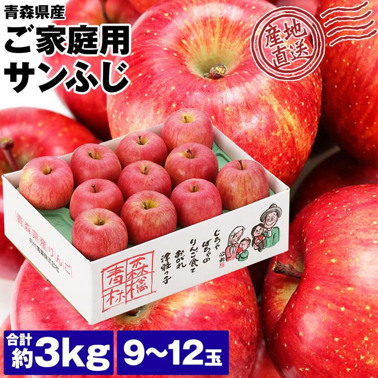 サンふじ 青森県産 ご家庭用 3kg 9〜12玉 りんご リンゴ 林檎 ふじりんご 青森りんご 産地直送 指定日不可 同梱不可 産直