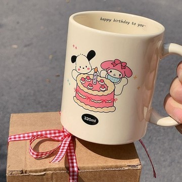 臺灣現/🎀水杯 杯具可愛小狗陶瓷馬克杯ins高顏值生日蛋糕禮物早餐杯生日禮物送女生
