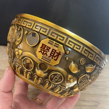 🙏🏻紫南宮過爐 開光🔥古玩大號合金聚寶盆沈萬三同款聚財碗大明宣德年制碗擺件 熱銷 免運QDDL