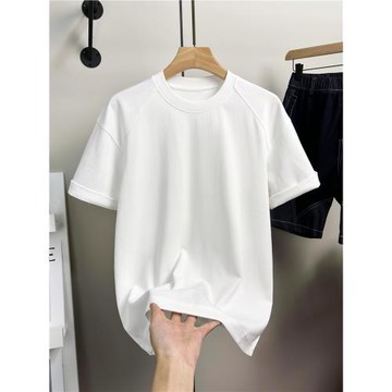 解構設計感純棉白色T恤男短袖2025夏季圓領半袖體恤休閑寬松上衣