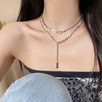 臺灣現/🎀項鏈小眾 吊墜雙層疊戴流蘇項鍊女夏輕奢高級設計感小衆ins嘻哈氣質鎖骨毛衣鏈