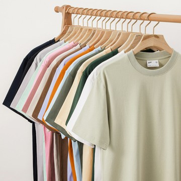 【喜挖】240g重磅美式復古短袖t恤男純色簡約夏季純棉圓領半袖打底上衣女t