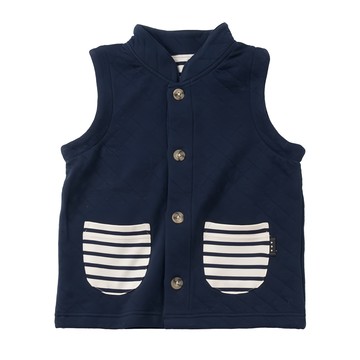 兒童珊瑚絨保暖背心 口袋設計  120cm  藏藍條紋