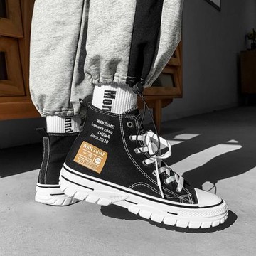 2025新款夏季款男鞋帆布高幫平板鞋夏季透氣百搭休閑潮鞋布鞋男款