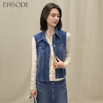 EPISODE - 百搭牛仔風皺褶翻領無袖背心E54904