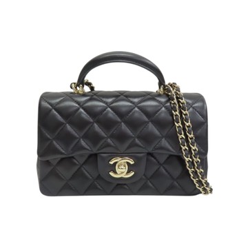 CHANEL 香奈兒 黑色羊皮 Mini 經典手把 口蓋 鍊帶 肩背包 AS2431 【二手名牌BRAND OFF】