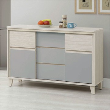 文創集 奇伊雙色4尺推門三抽低餐櫃-121x41x79cm免組