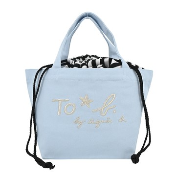 agnes b. TO B.刺繡帆布束口手提包-藍