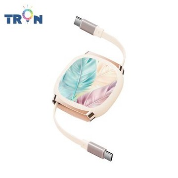 TRON 100W Type-C 伸縮快充線 1M 奶茶色 羽毛系列 4檔長度調整 可充筆電 適用i15以上手機 平板