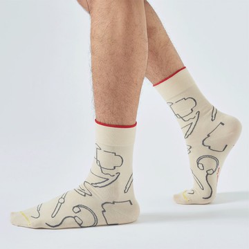 一杯美式 抗菌中筒襪 - 米(F)