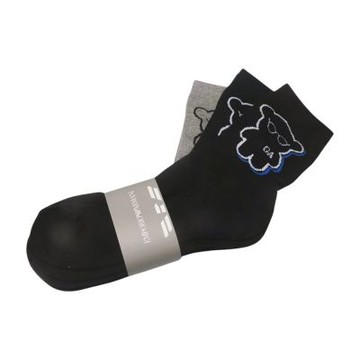 EMPORIO ARMANI MangaBear 小熊字母LOGO圖騰柔軟厚底短襪三足組(黑/深藍/灰/25-27CM)